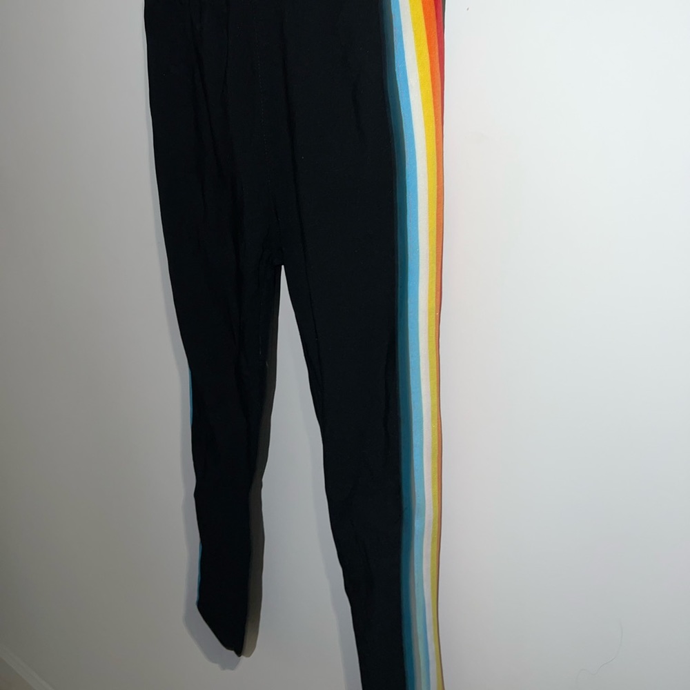 rainbow striped black pants